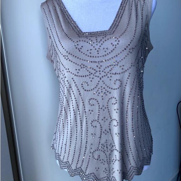 Vintage Silver MSK Beaded Embroidered Square Neck Gatsby Retro Art Deco Top - Picture 1 of 6